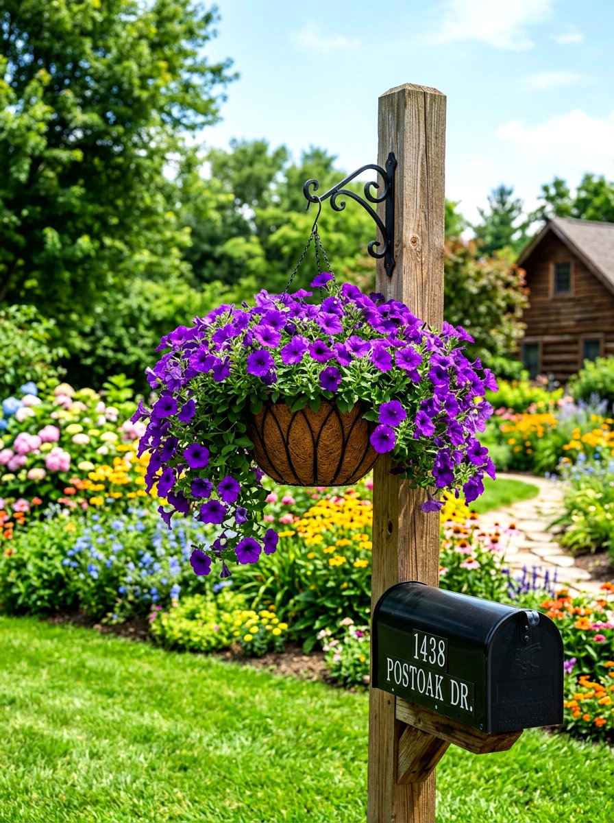 Petunia Mailbox Basket - 25 Spring Mailbox Post Decor Ideas