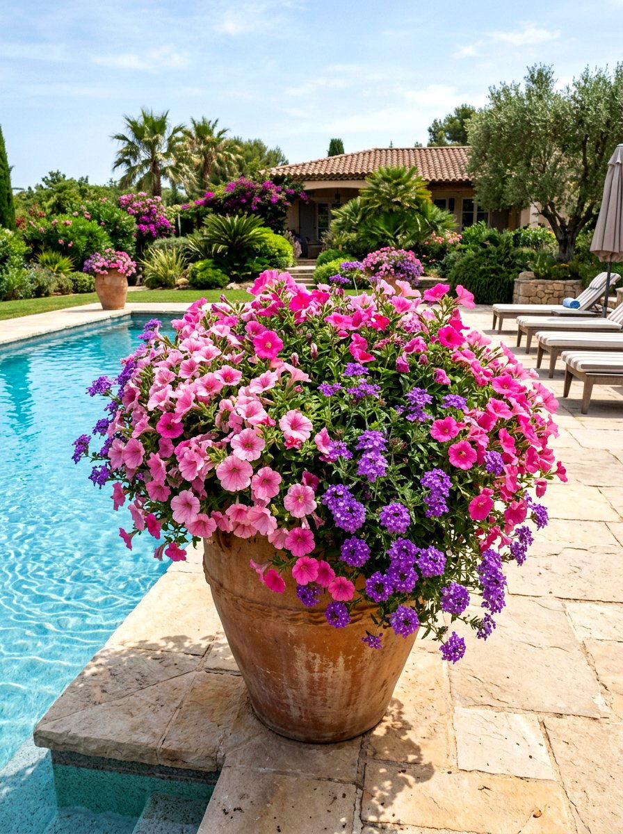 Petunia and Verbena - 25 Spring Flower Pot Ideas