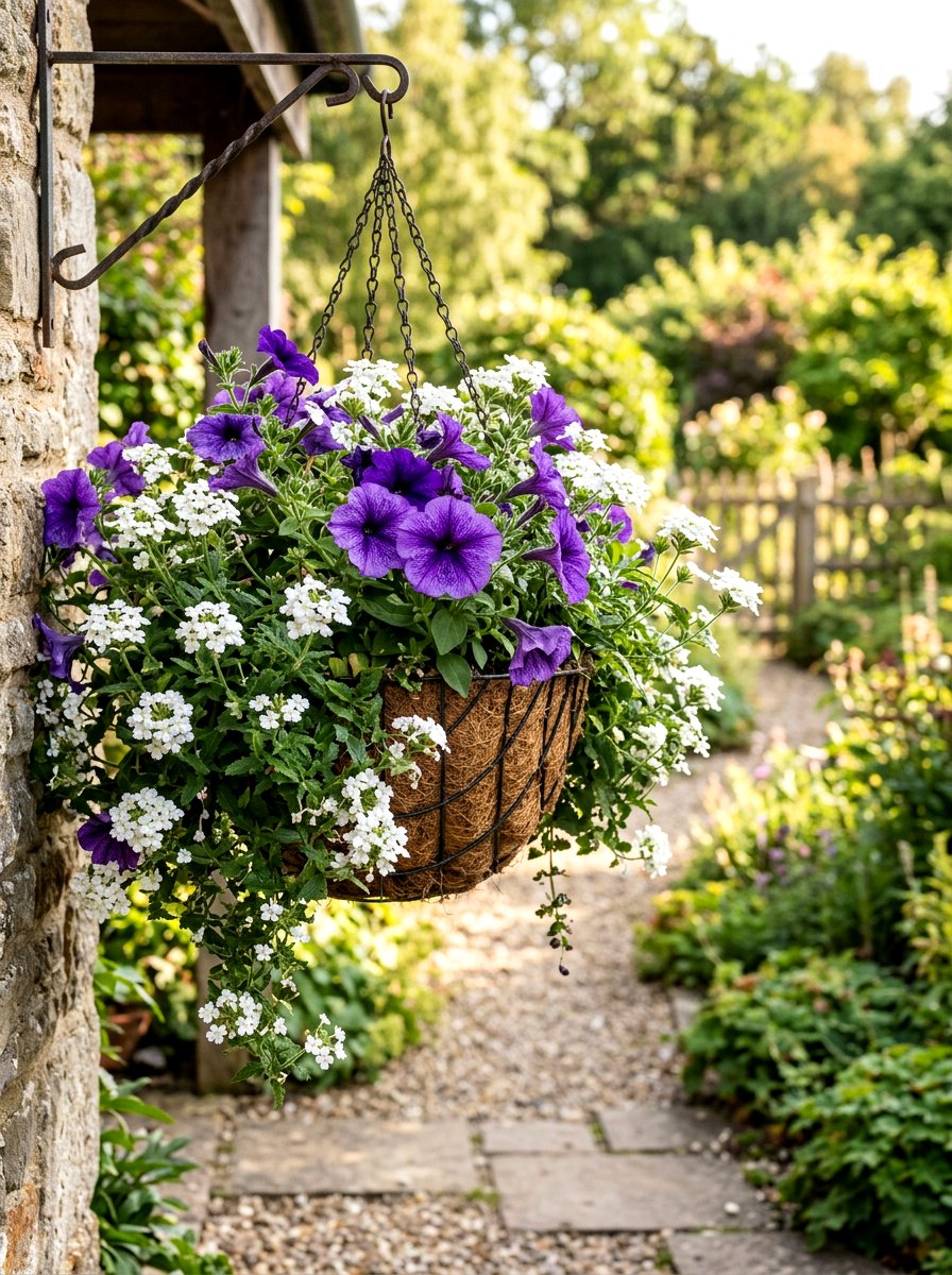 Petunia and verbena mix - 25 Spring Hanging Basket Ideas
