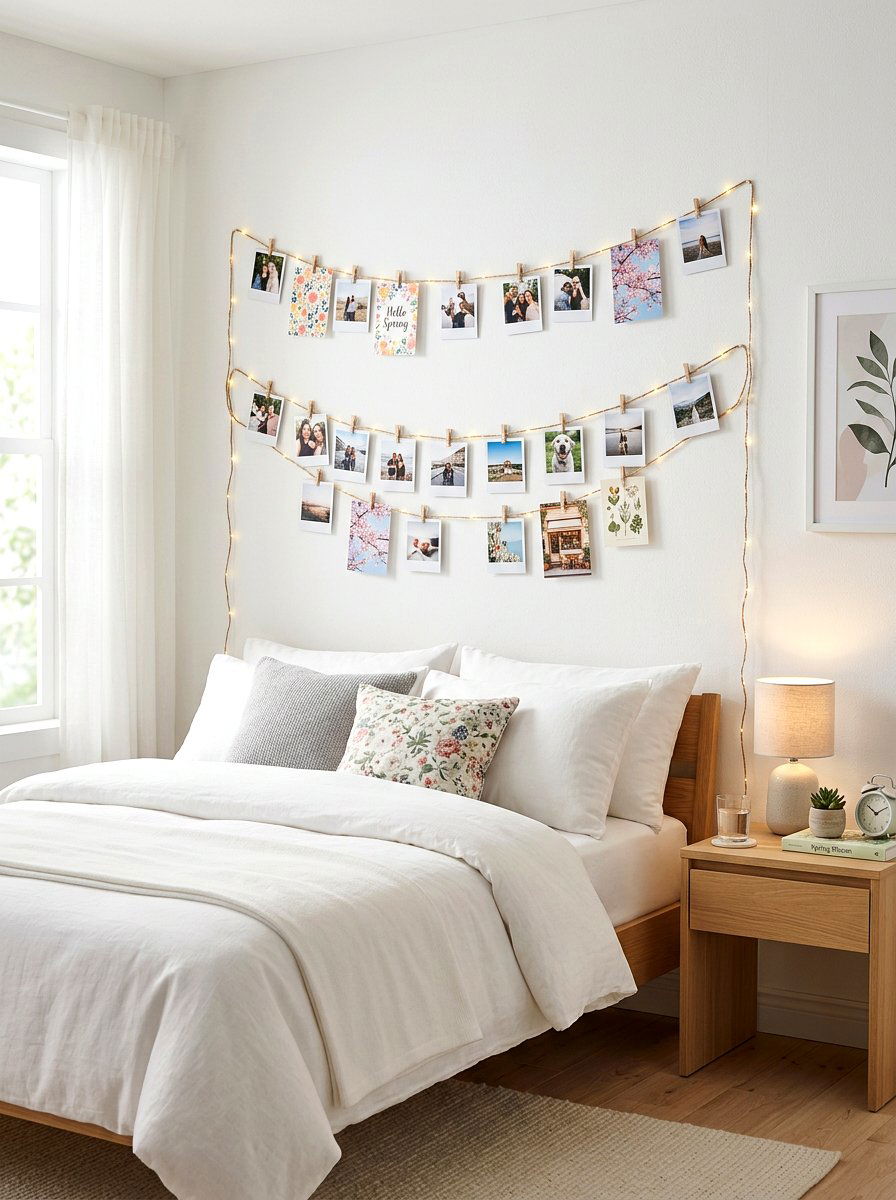 Photo Clip String Light Wall - 25 Spring Fairy Light Ideas