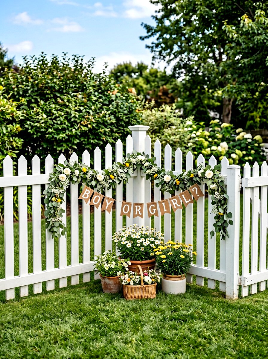 Picket Fence Backdrop - 25 Spring Gender Reveal Decor Ideas