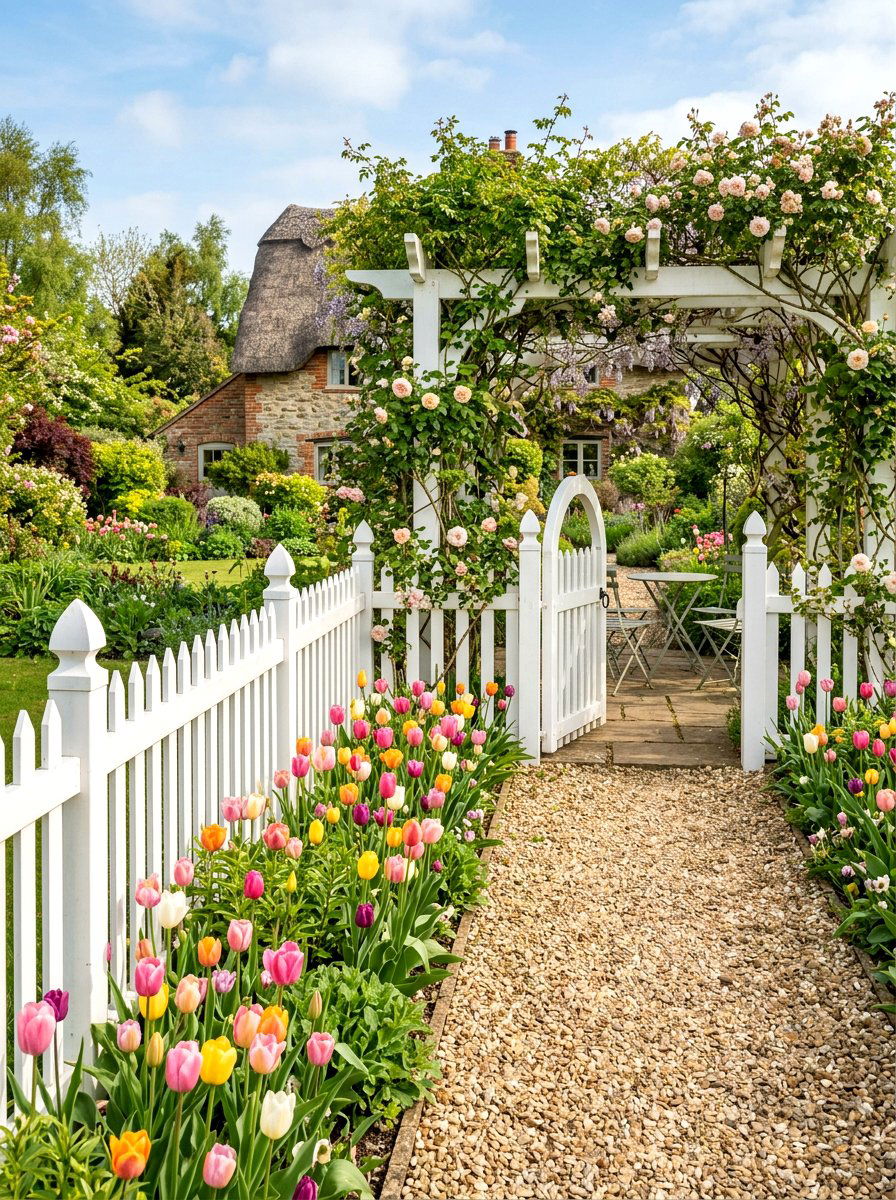 Picket Fence Border - 25 Spring Pergola Decor Ideas
