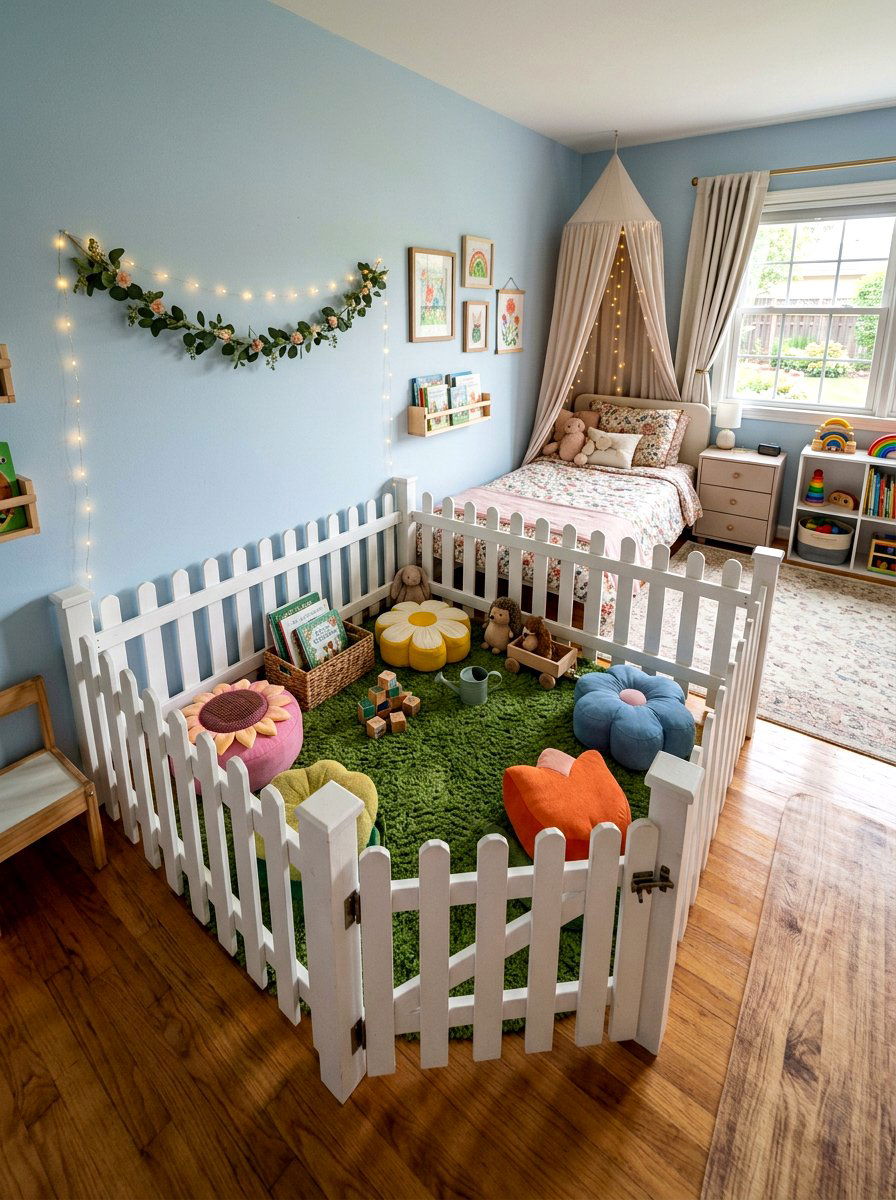 Picket Fence Play Area - 25 Spring Kids Room Decor Ideas
