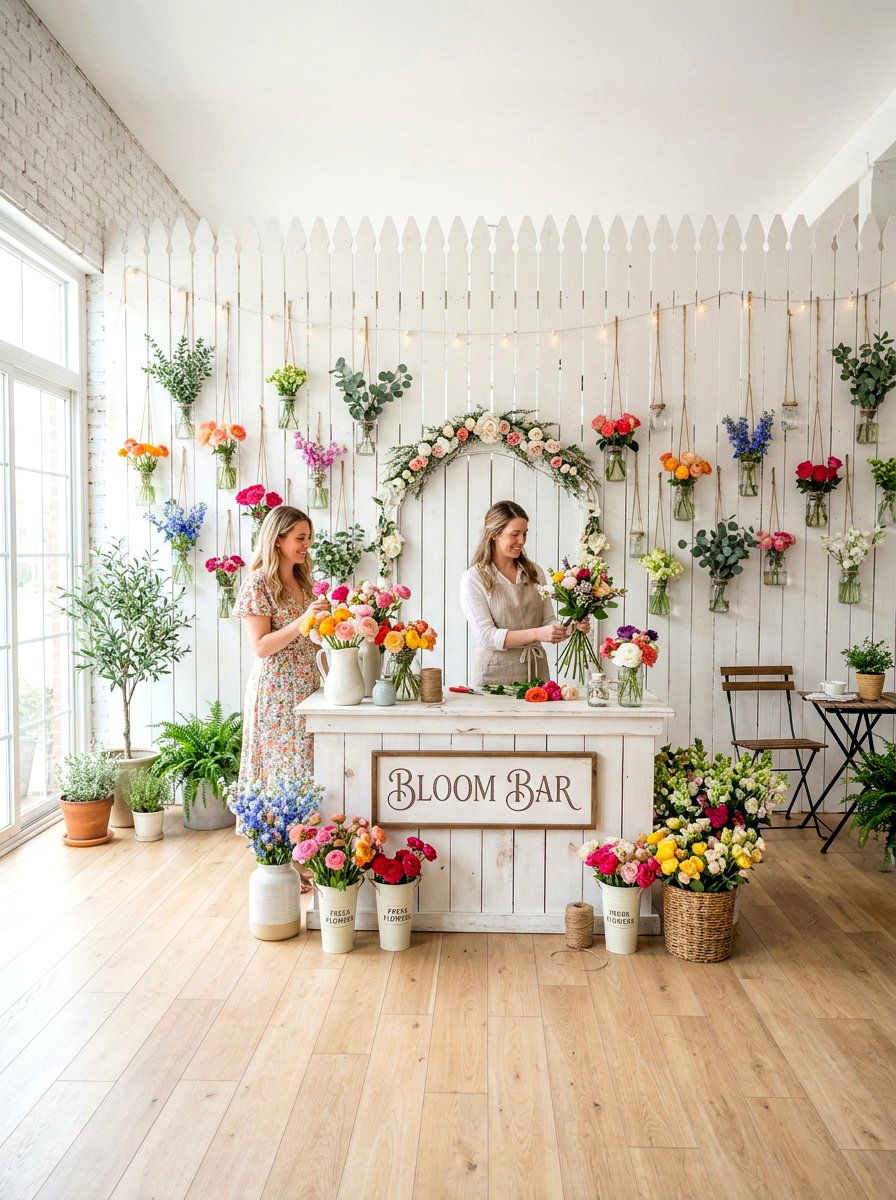 Picket fence backdrop - 25 Spring Bloom Bar Ideas