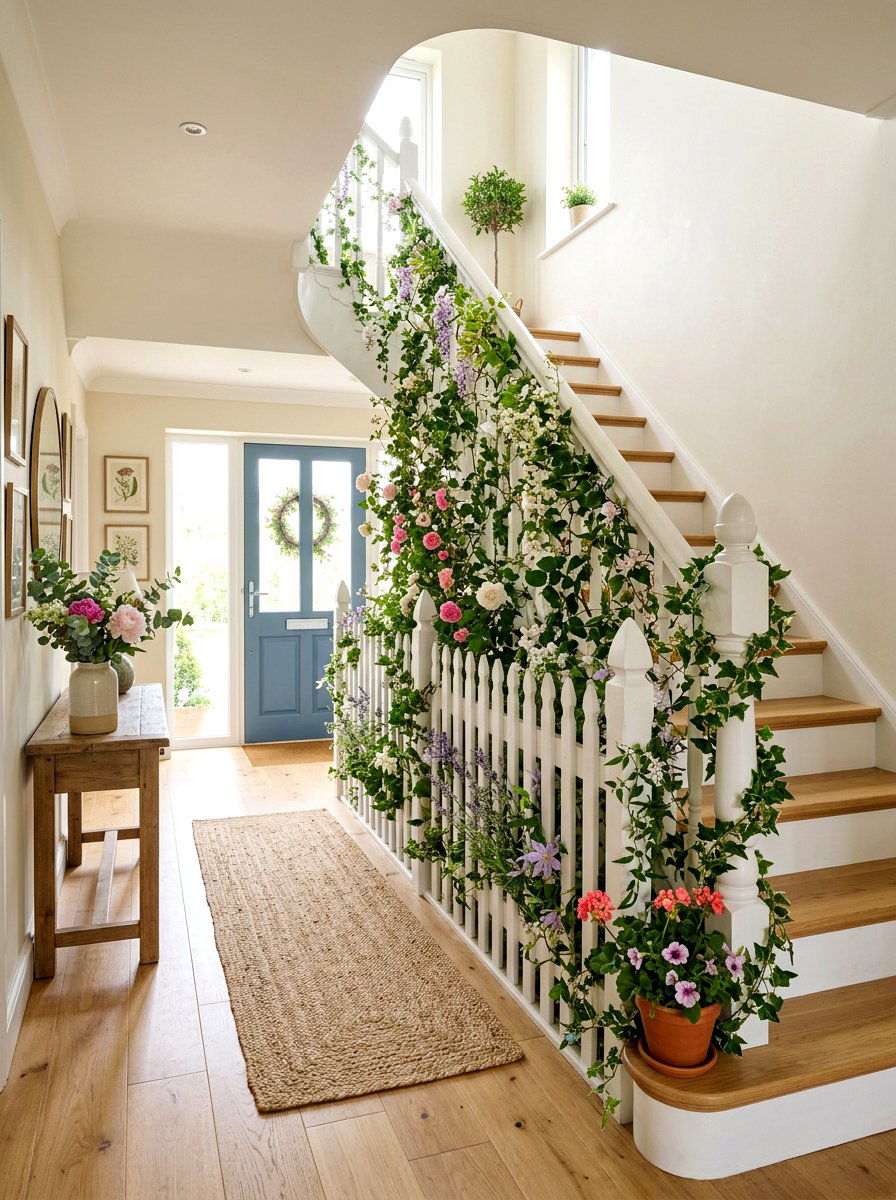 Picket fence staircase aesthetic - 25 Spring Staircase Decor Ideas
