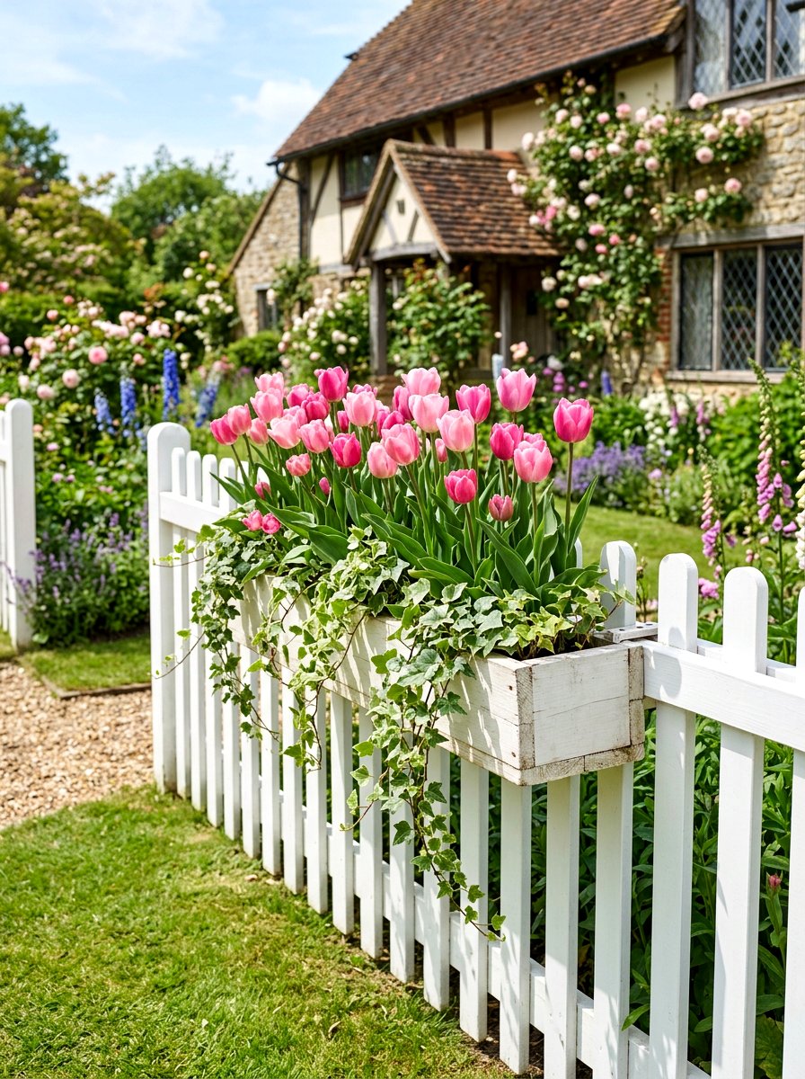 Picket fence window box - 25 Spring Picket Fence Decor Ideas