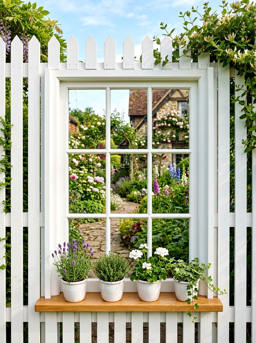 Picket fence window - 25 Spring Cottage Fence Decor Ideas