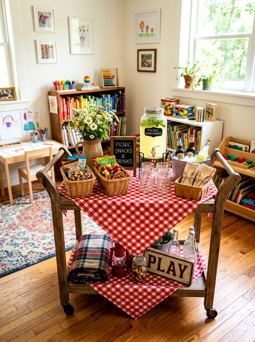 Picnic Style Bar Cart - 25 Spring Bar Cart Styling Ideas