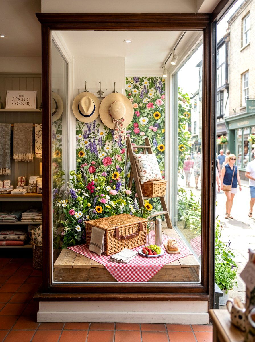 Picnic Theme Window - 25 Spring Storefront Decor Ideas