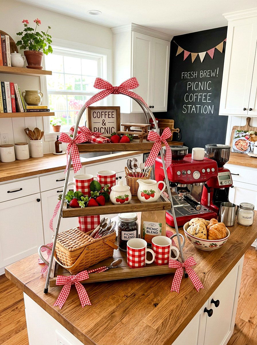 Picnic Tiered Tray - 25 Spring Coffee Bar Tiered Tray Ideas