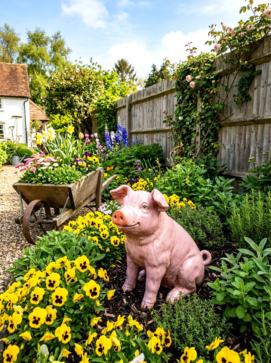 Pig Garden Statue - 25 Spring Garden Animal Decor Ideas
