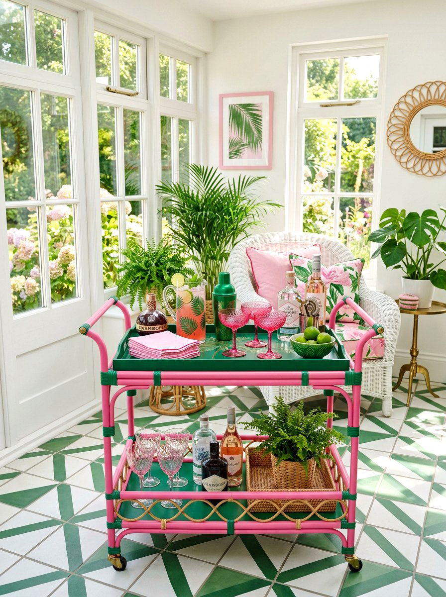 Pink And Green Bar Cart - 25 Spring Bar Cart Styling Ideas