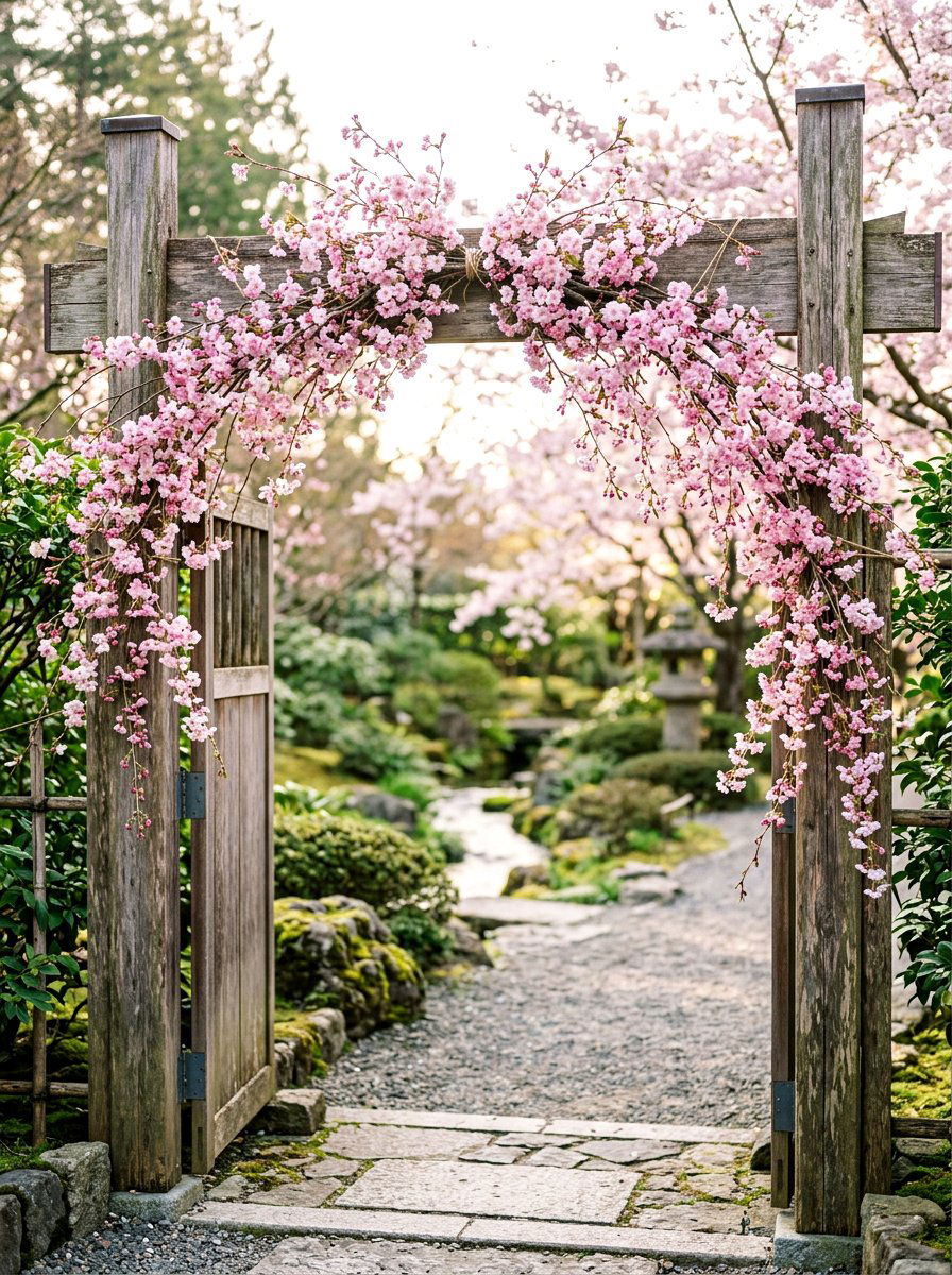 Pink Cherry Blossom Swag - 25 Spring Door Swag Arrangement Ideas
