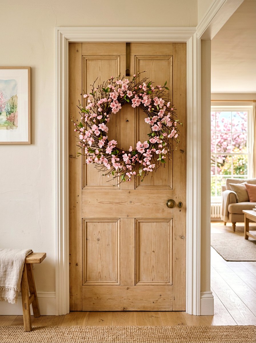 Pink Cherry Blossom Wreath - 25 Spring Grapevine Wreath Ideas