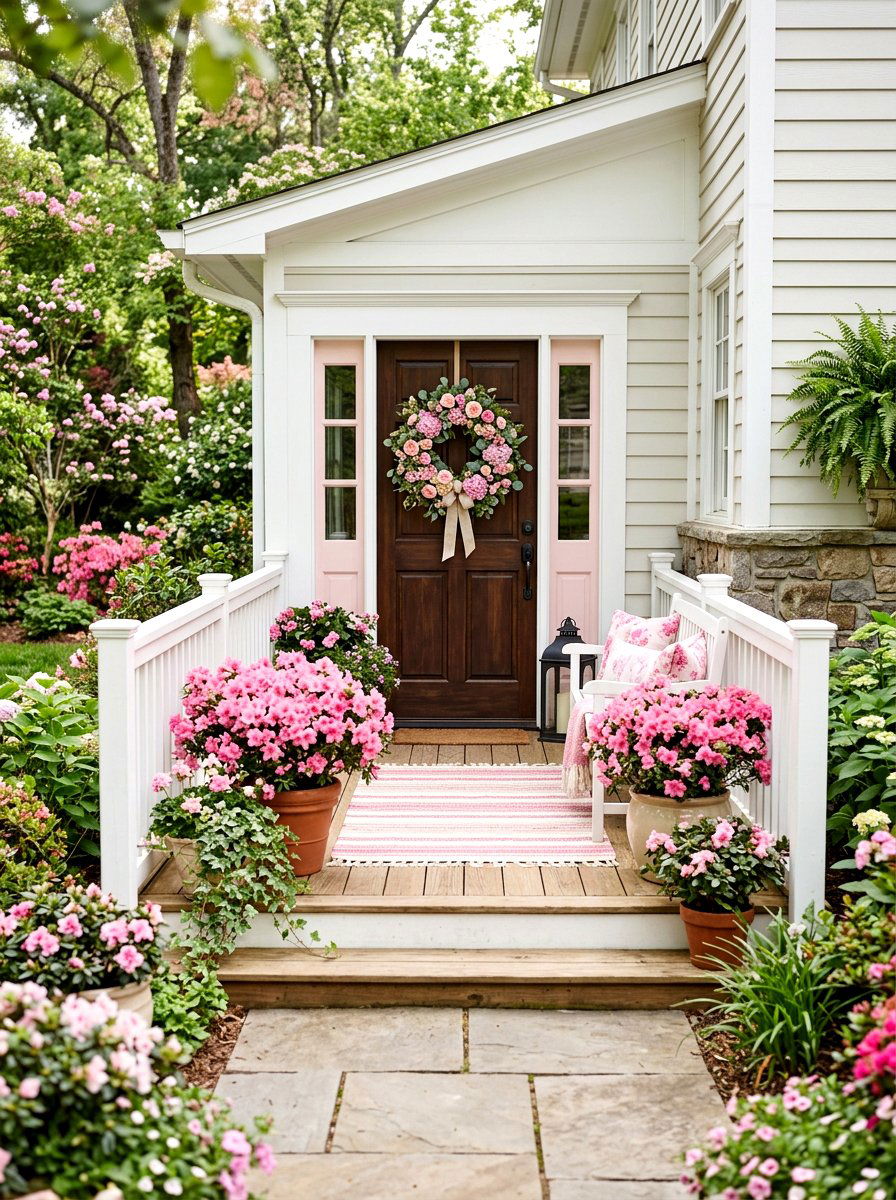 Pink Floral Porch - 25 Spring Front Porch Decor Ideas