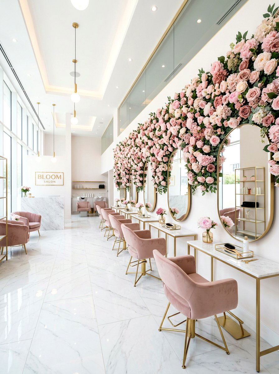 Pink Floral Wall - 25 Spring Salon Decor Ideas