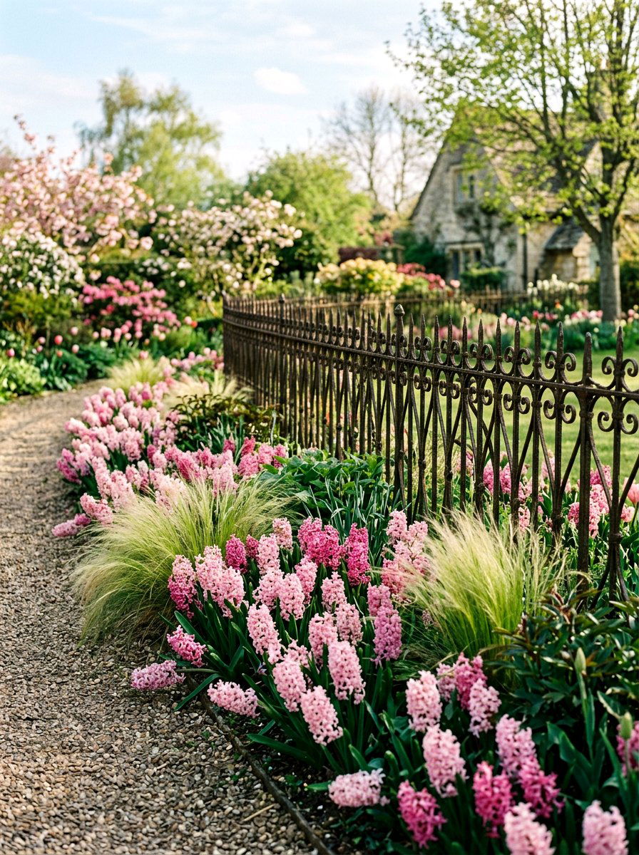 Pink Hyacinth Garden Border - 25 Spring Hyacinth Garden Ideas