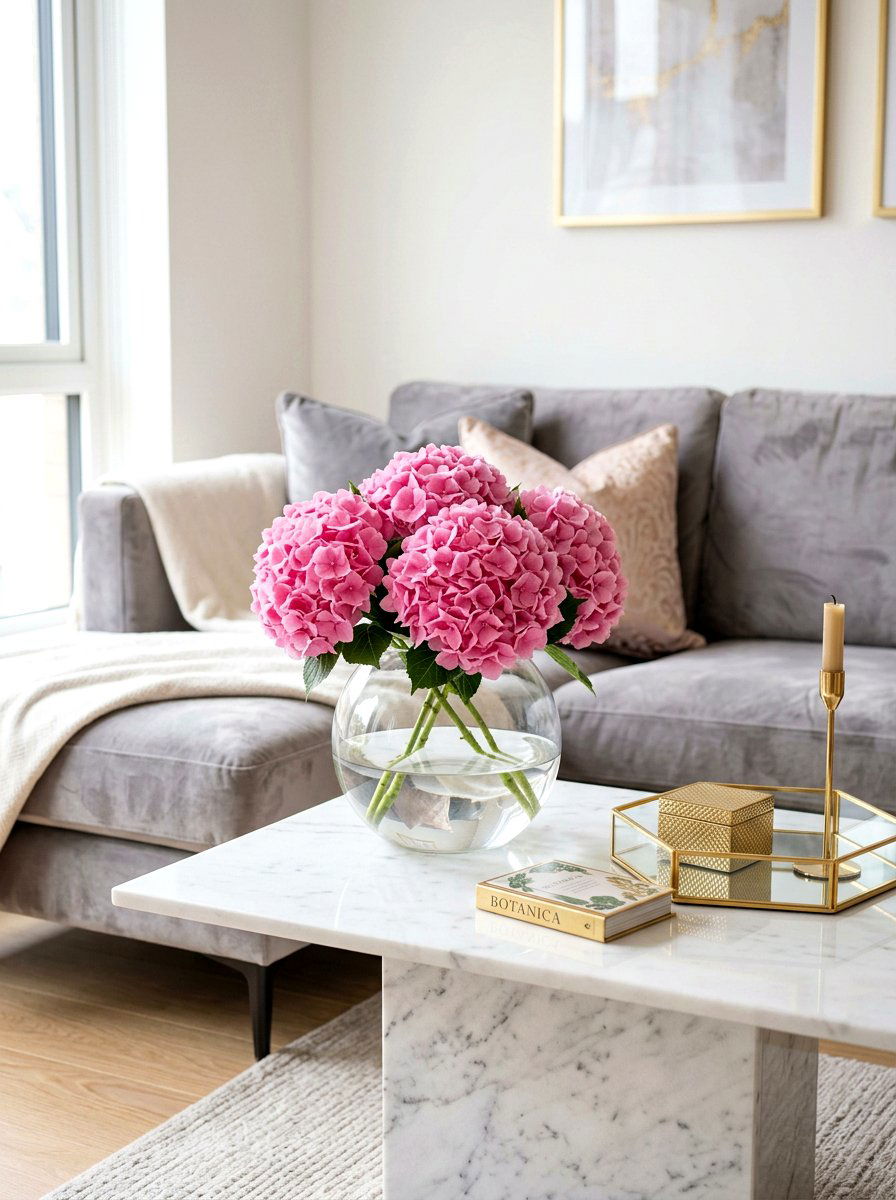 Pink Hydrangea Glass Vase - 25 Spring Hydrangea Centerpiece Ideas