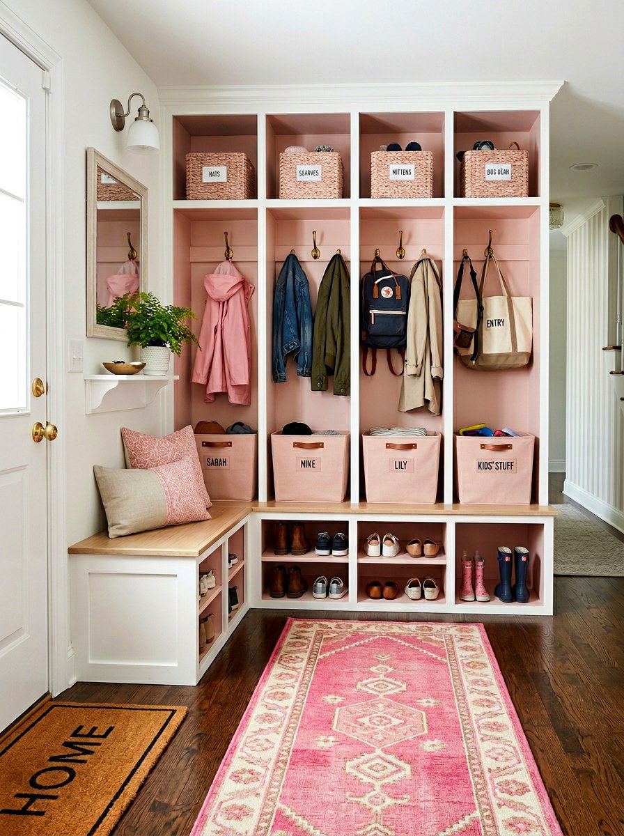 Pink Mudroom Organization - 25 Spring Blush Pink Decor Ideas