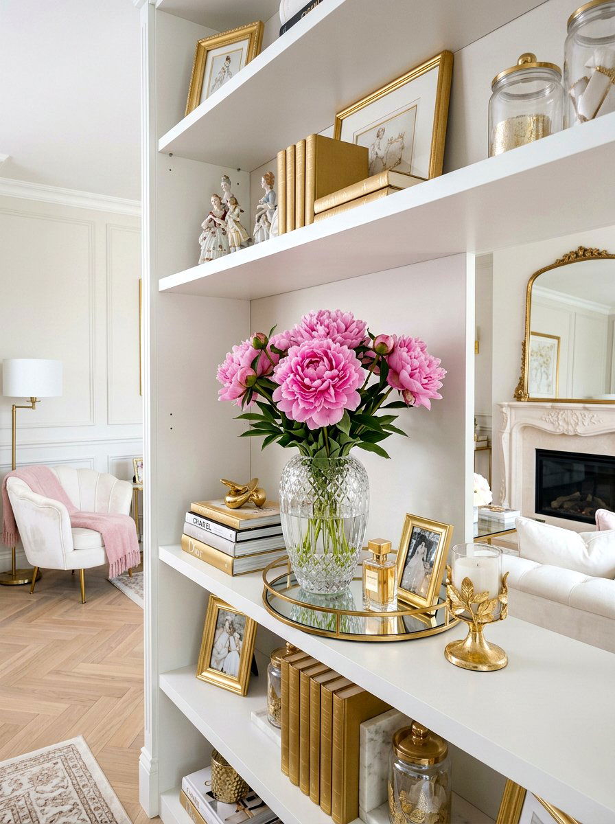 Pink Peony - 25 Spring Shelf Decor Ideas