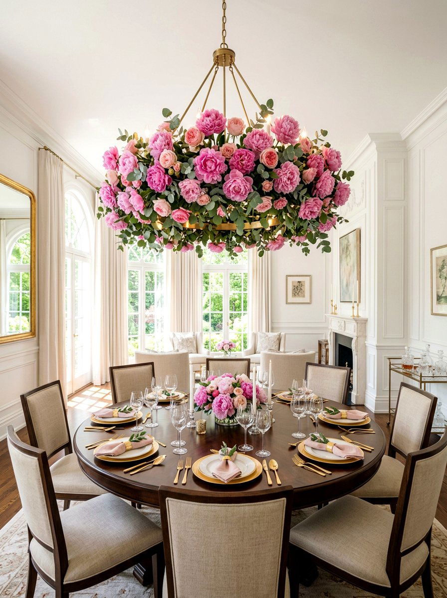 Pink Peony Chandelier - 25 Spring Flower Chandelier Ideas