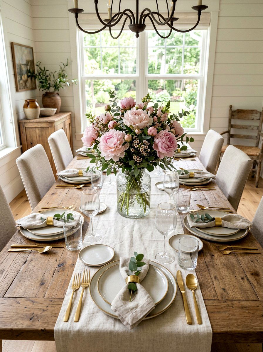 Pink Peony Dining Table Arrangement - 25 Spring Floral Centerpiece Ideas