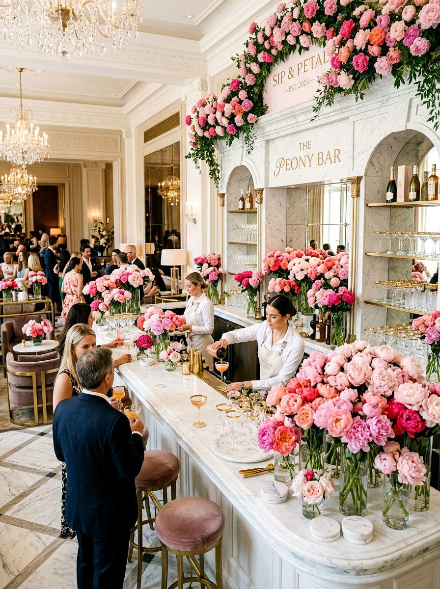 Pink Peony Flower Bar - 25 Spring Bar Cart Decor Ideas