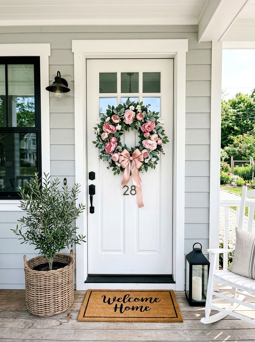 Pink Peony Front Door Wreath - 25 Spring Ribbon Wreath Ideas