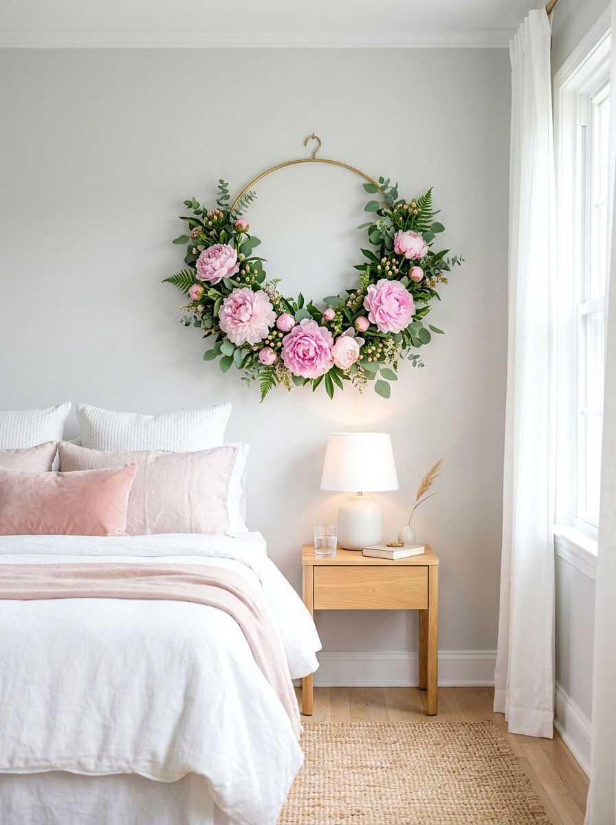 Pink Peony Hoop Wreath - 25 Spring Flower Wreath Hoop Ideas