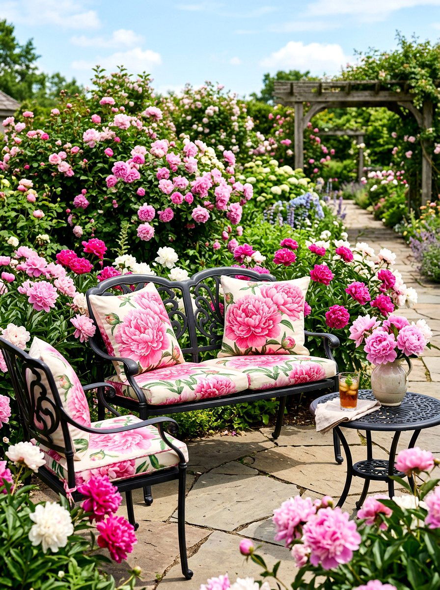 Pink Peony Print Cushion - 25 Spring Outdoor Pillow Ideas