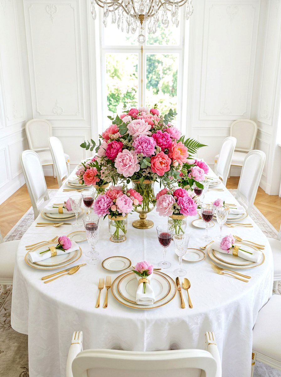 Pink Peony Table - 25 Spring Table Arrangement Ideas