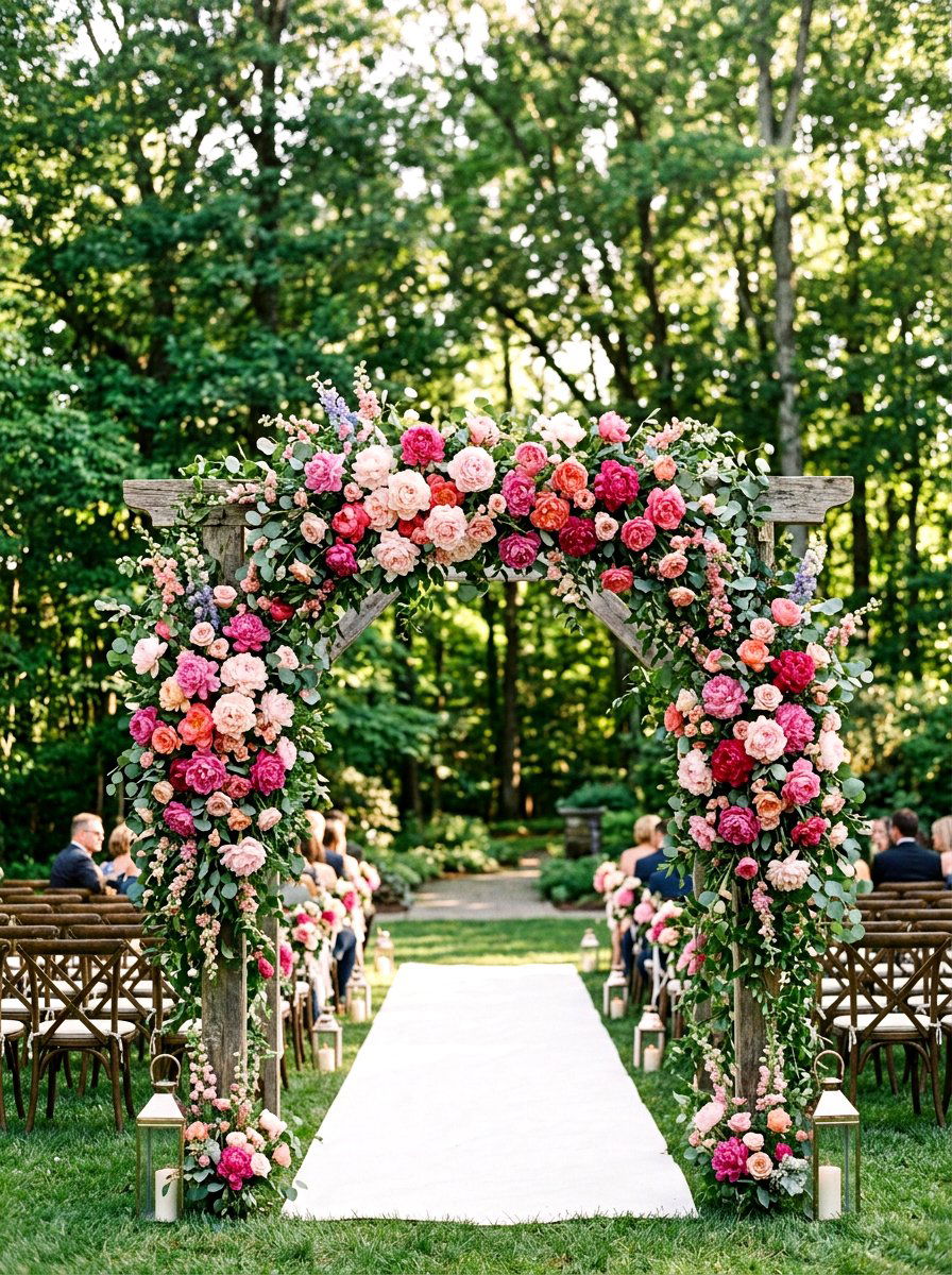 Pink Peony Wedding Arch - 25 Spring Floral Arch Ideas