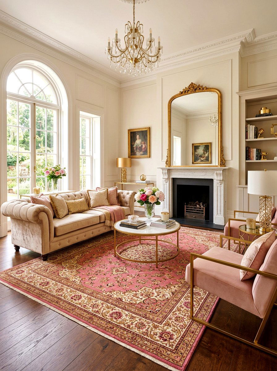 Pink Persian Rug - 25 Spring Living Room Rug Ideas