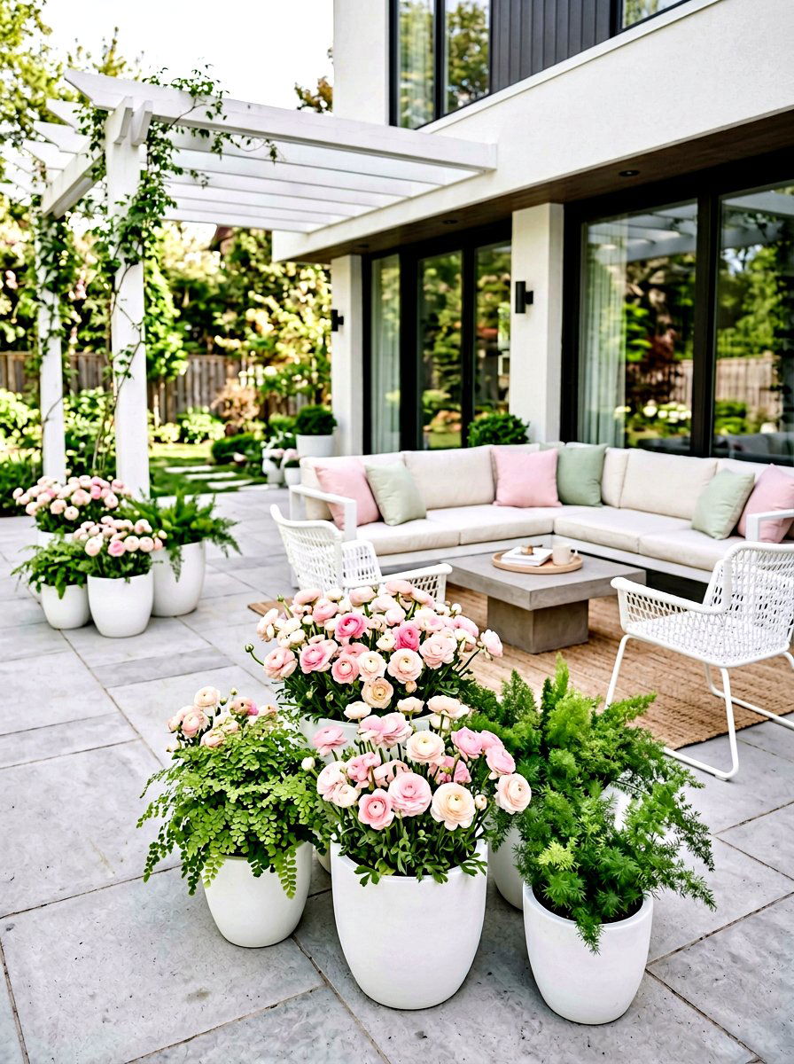 Pink Ranunculus Planters - 25 Spring Potted Plant Ideas