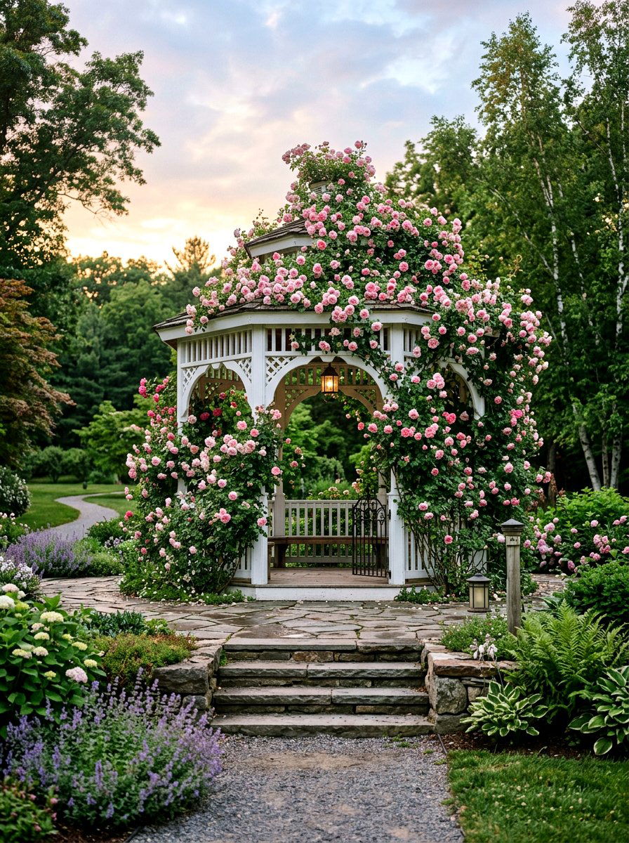 Pink Rose Gazebo - 25 Spring Climbing Rose Ideas