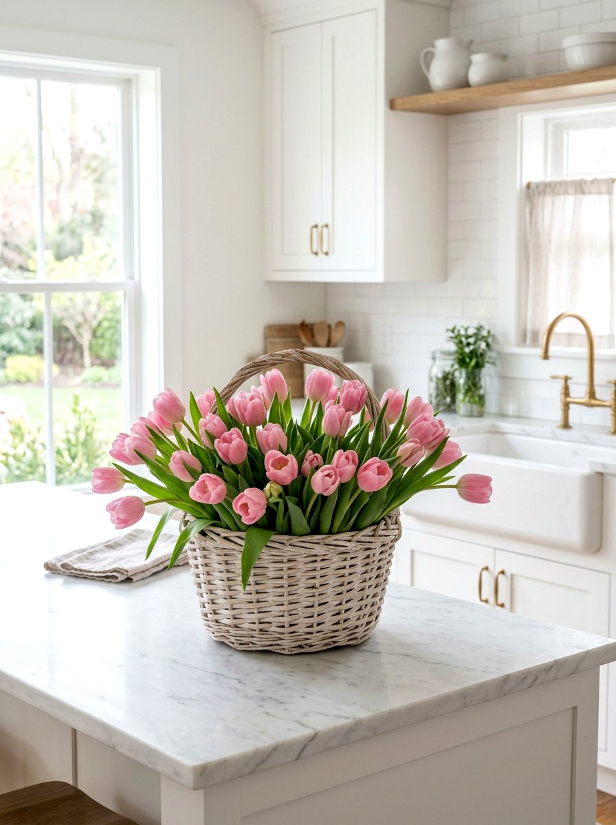 Pink Tulip Basket - 25 Spring Flower Basket Ideas