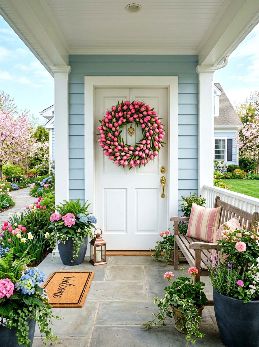 Pink Tulip Door Wreath - 25 Spring Oversized Wreath Ideas