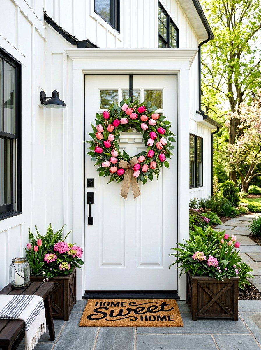 Pink Tulip Front Door Wreath - 25 Spring Floral Wreath Ideas