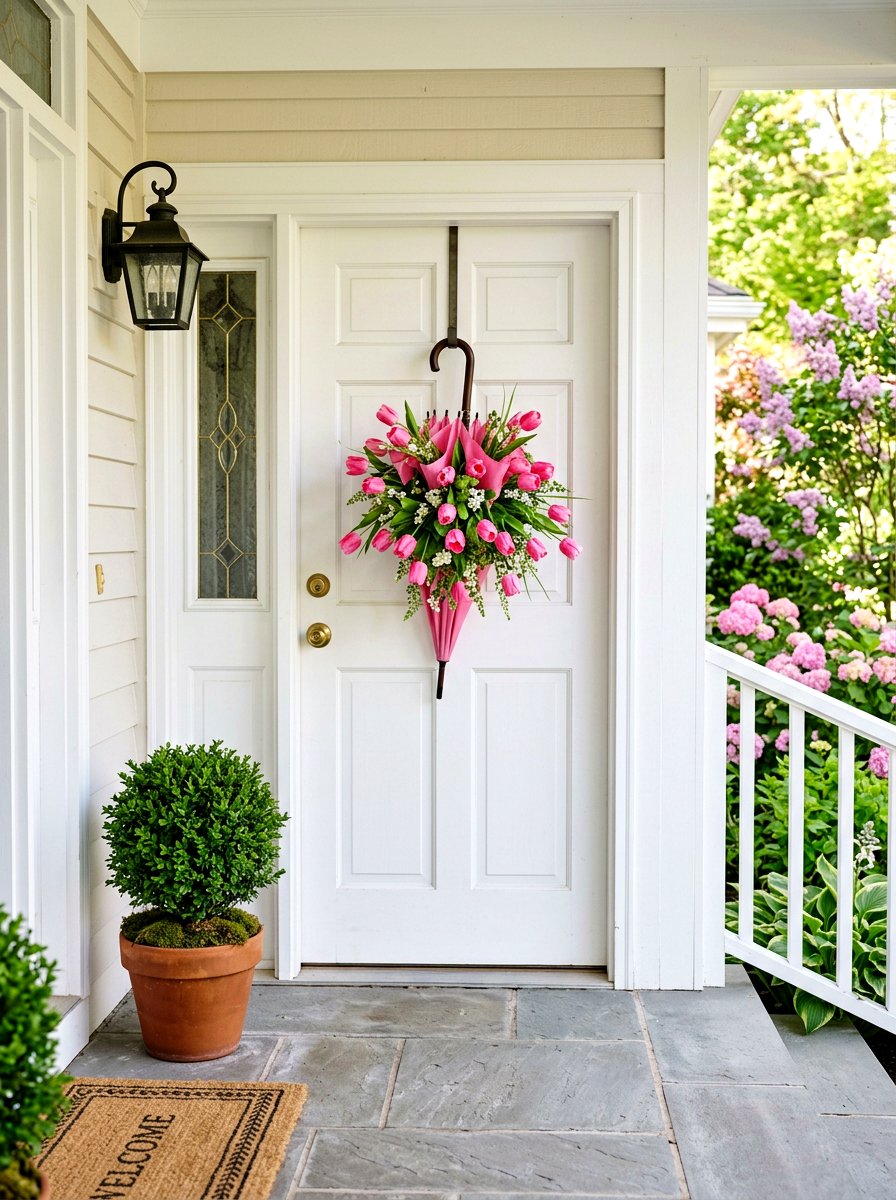 Pink Tulip Umbrella - 25 Spring Umbrella Door Decor Ideas