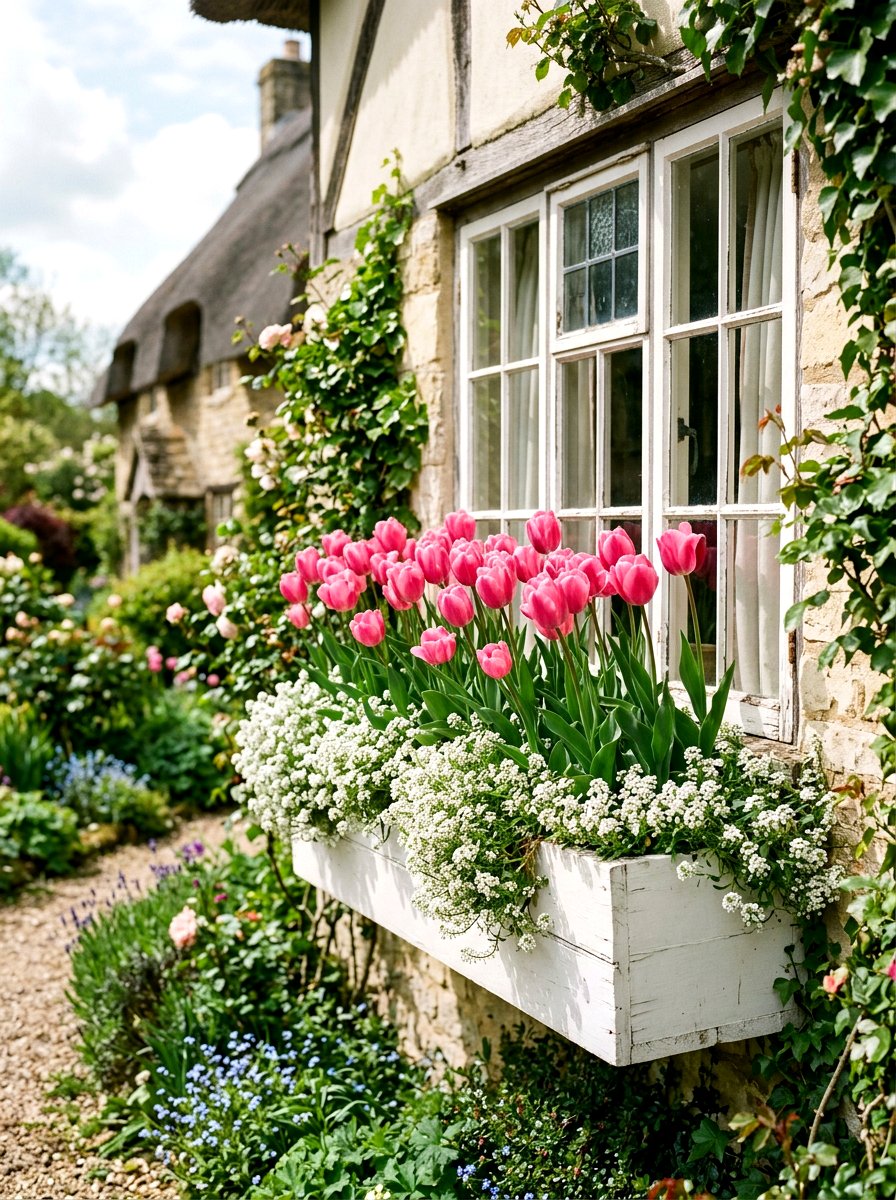 Pink Tulip Window Box - 25 Spring Window Box Planter Ideas