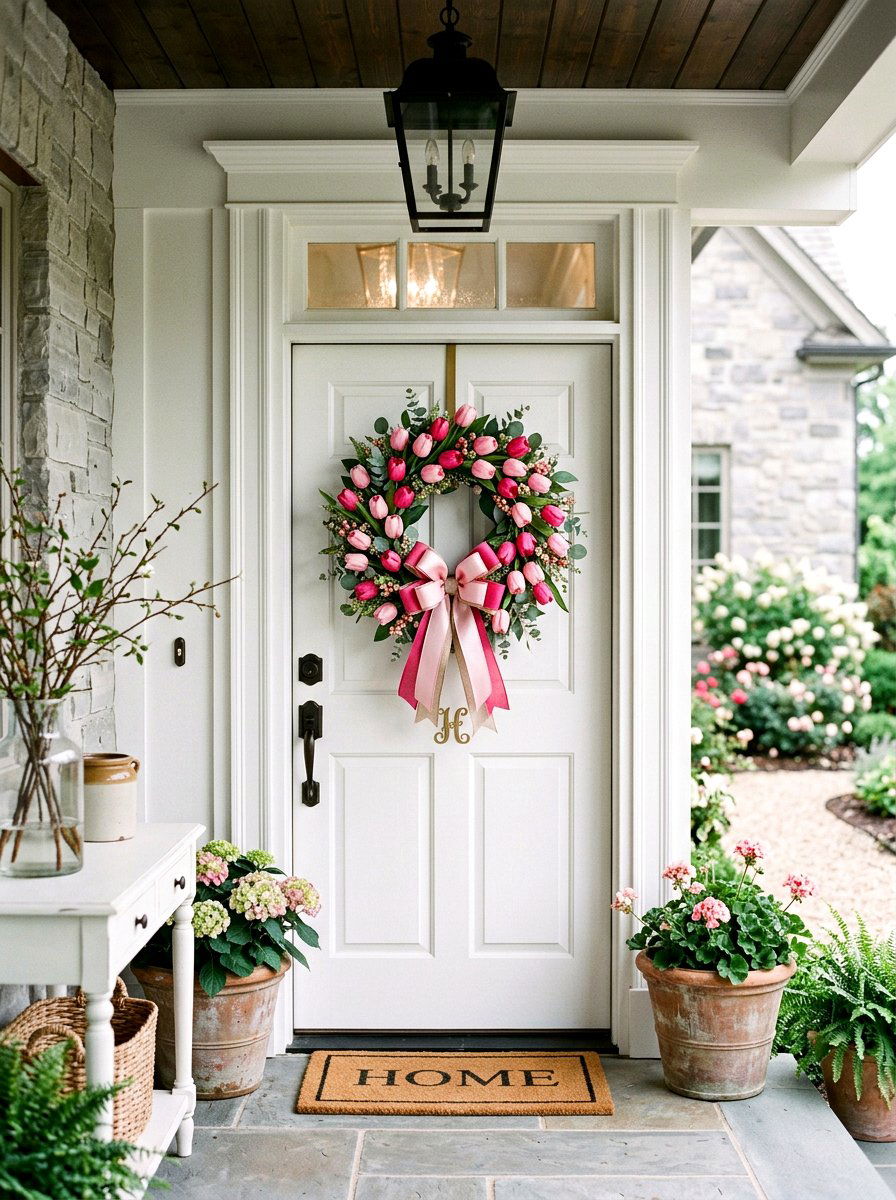Pink Tulip Wreath - 25 Spring Tulip Wreath Ideas