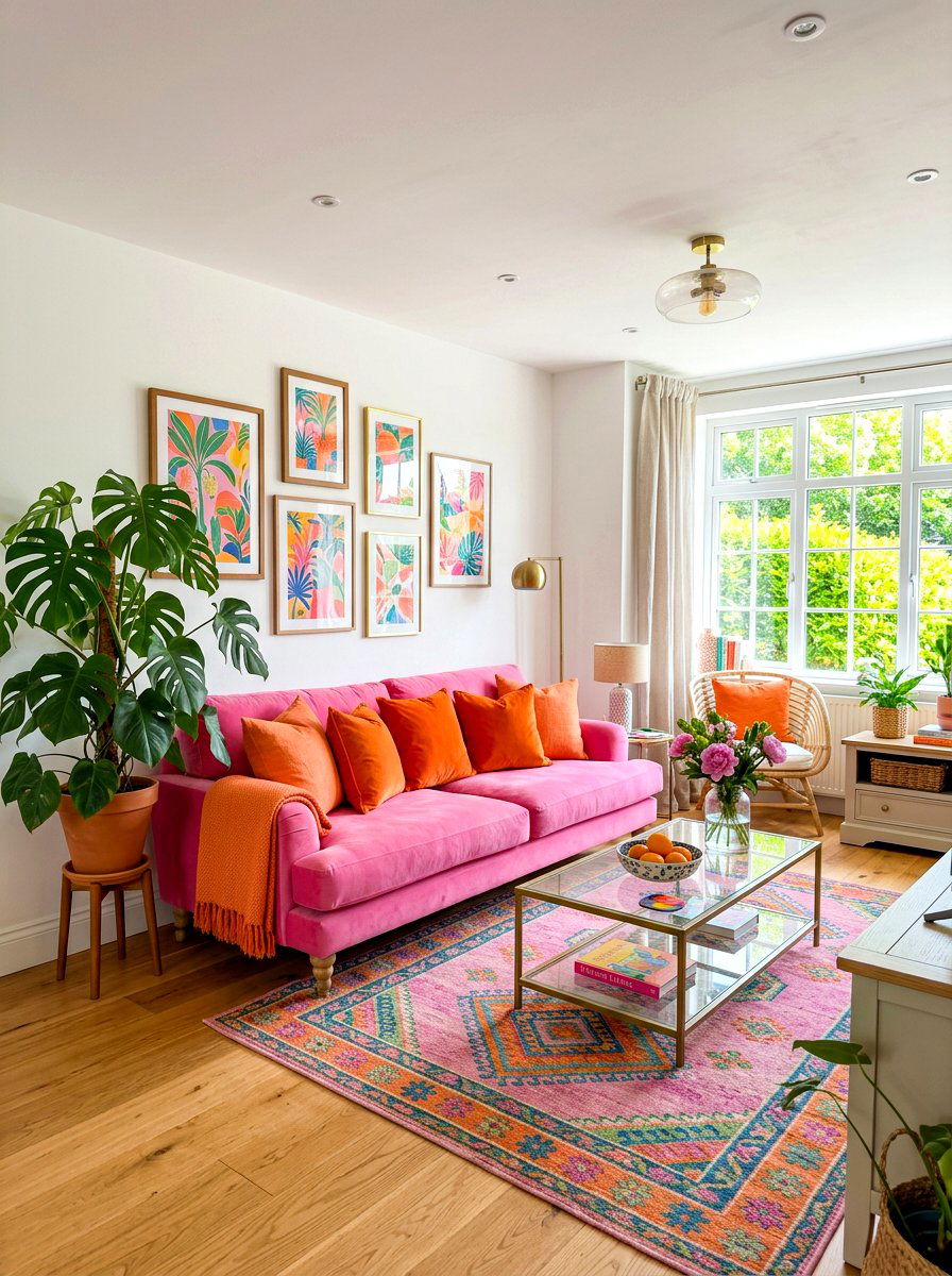 Pink and orange living room decor - 25 Spring Color Block Decor Ideas