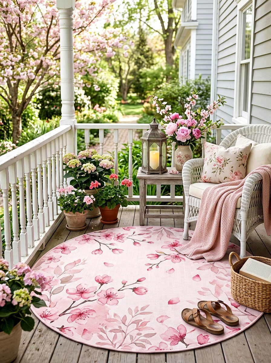 Pink cherry blossom mat - 25 Spring Welcome Mat Ideas