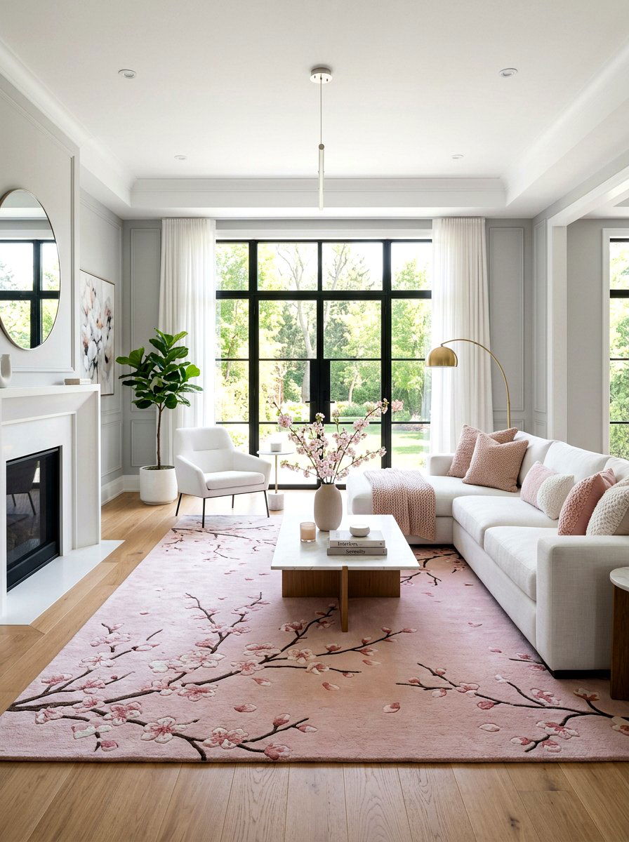 Pink floral area rug - 25 Spring Cherry Blossom Ideas