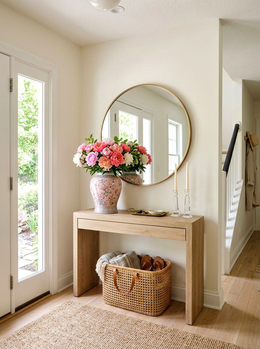 Pink ginger jar entryway table - 25 Spring Ginger Jar Decor Ideas