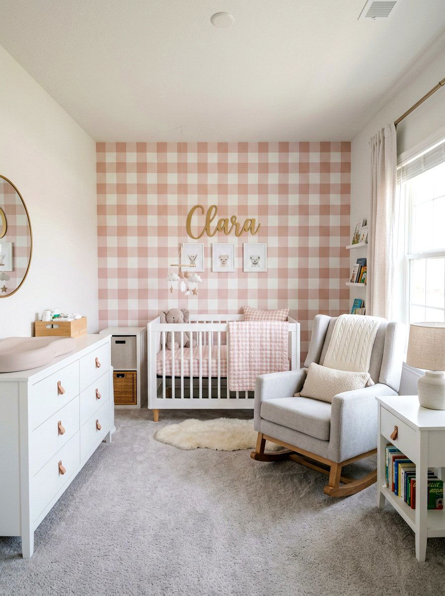 Pink gingham nursery - 25 Spring Gingham Decor Ideas