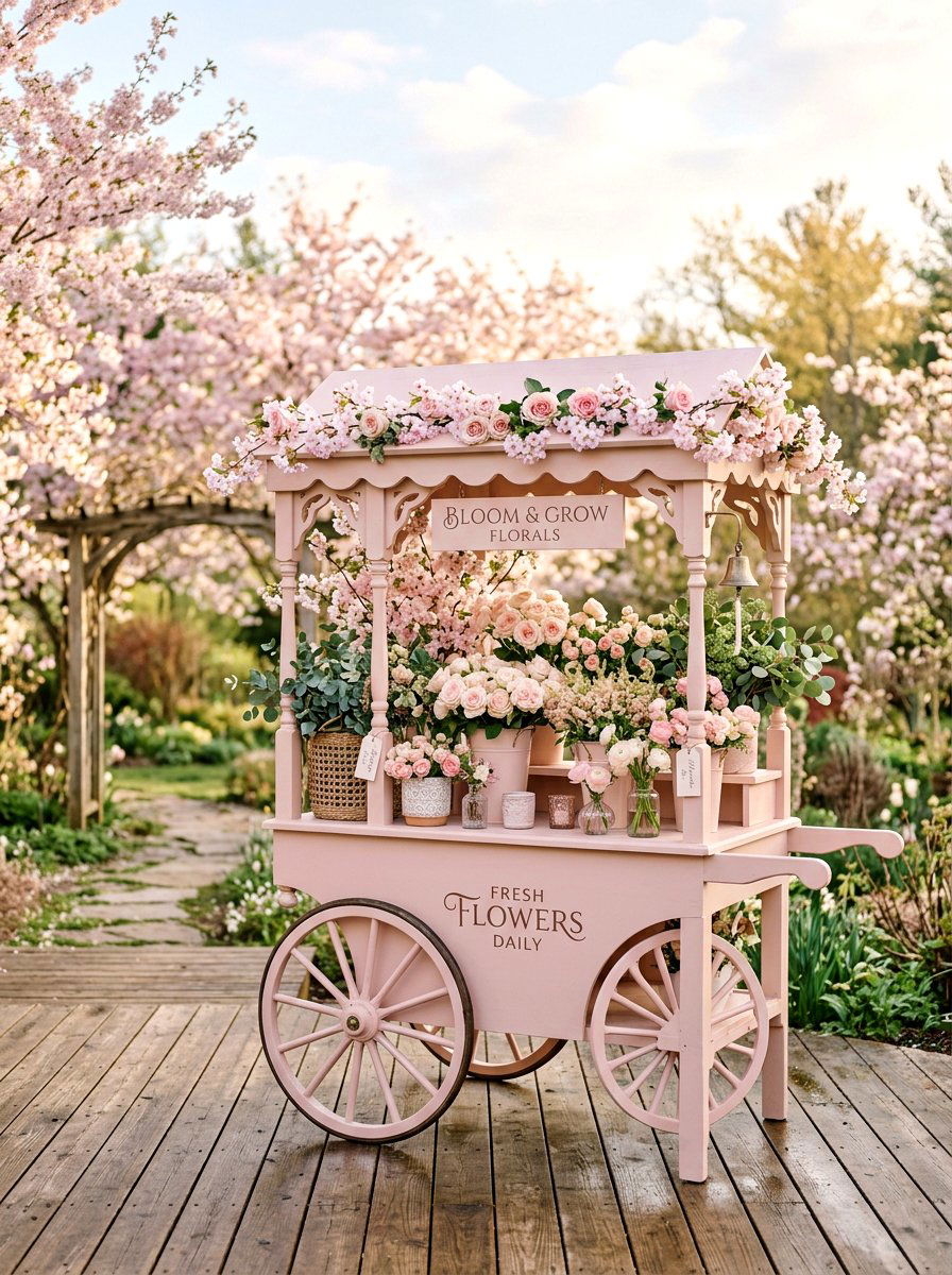 Pink pastel flower cart - 25 Spring Flower Cart Decor Ideas