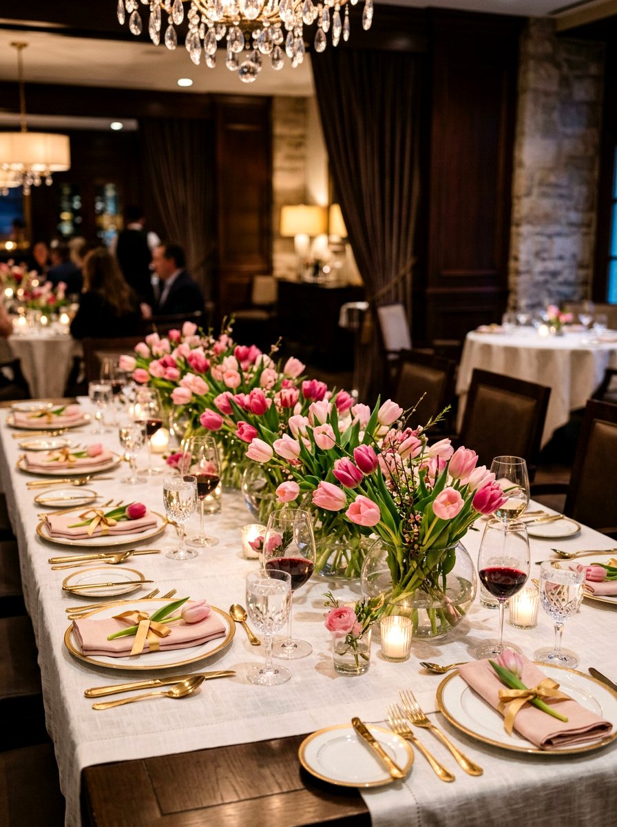 Pink tulip centerpiece - 25 Spring Tulip Arrangement Ideas