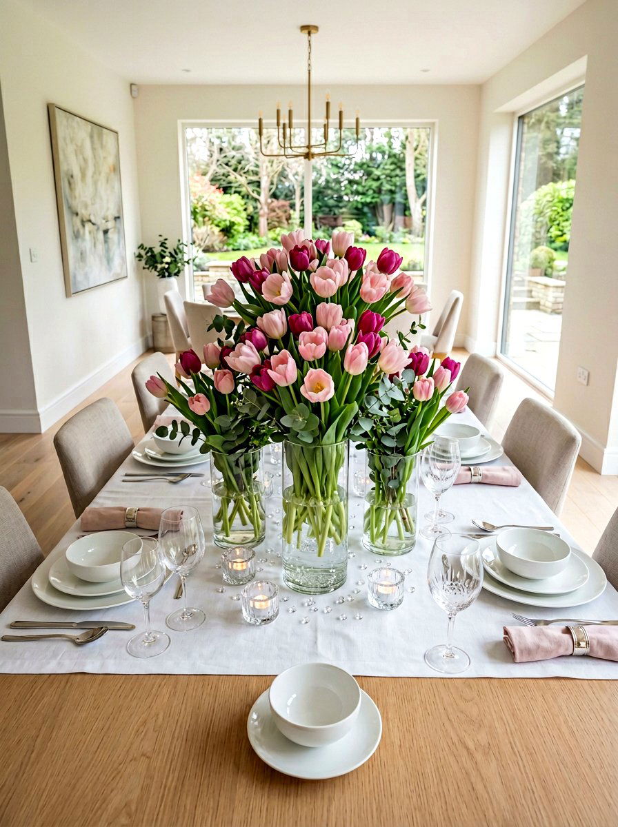 Pink tulip centerpiece - 25 Spring Bridesmaid Luncheon Ideas