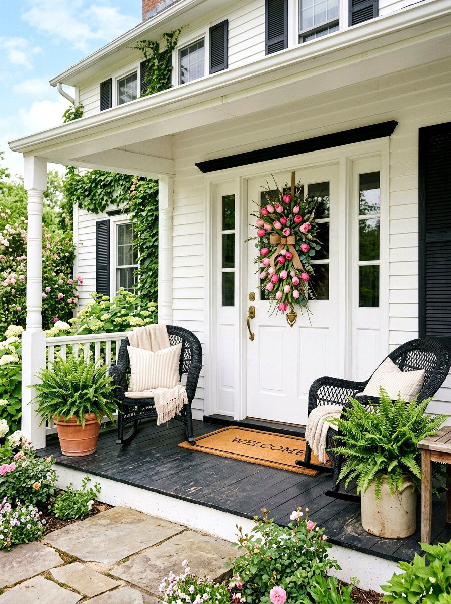 Pink tulip door swag - 25 Spring Door Swag Ideas